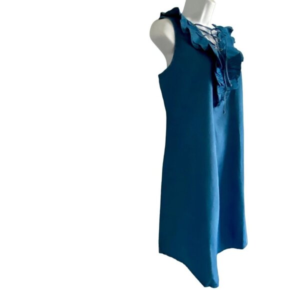 River & Rose Denim Lace up Ruffle Sleeveless Dress with Pockets Medium - Picture 3 of 10